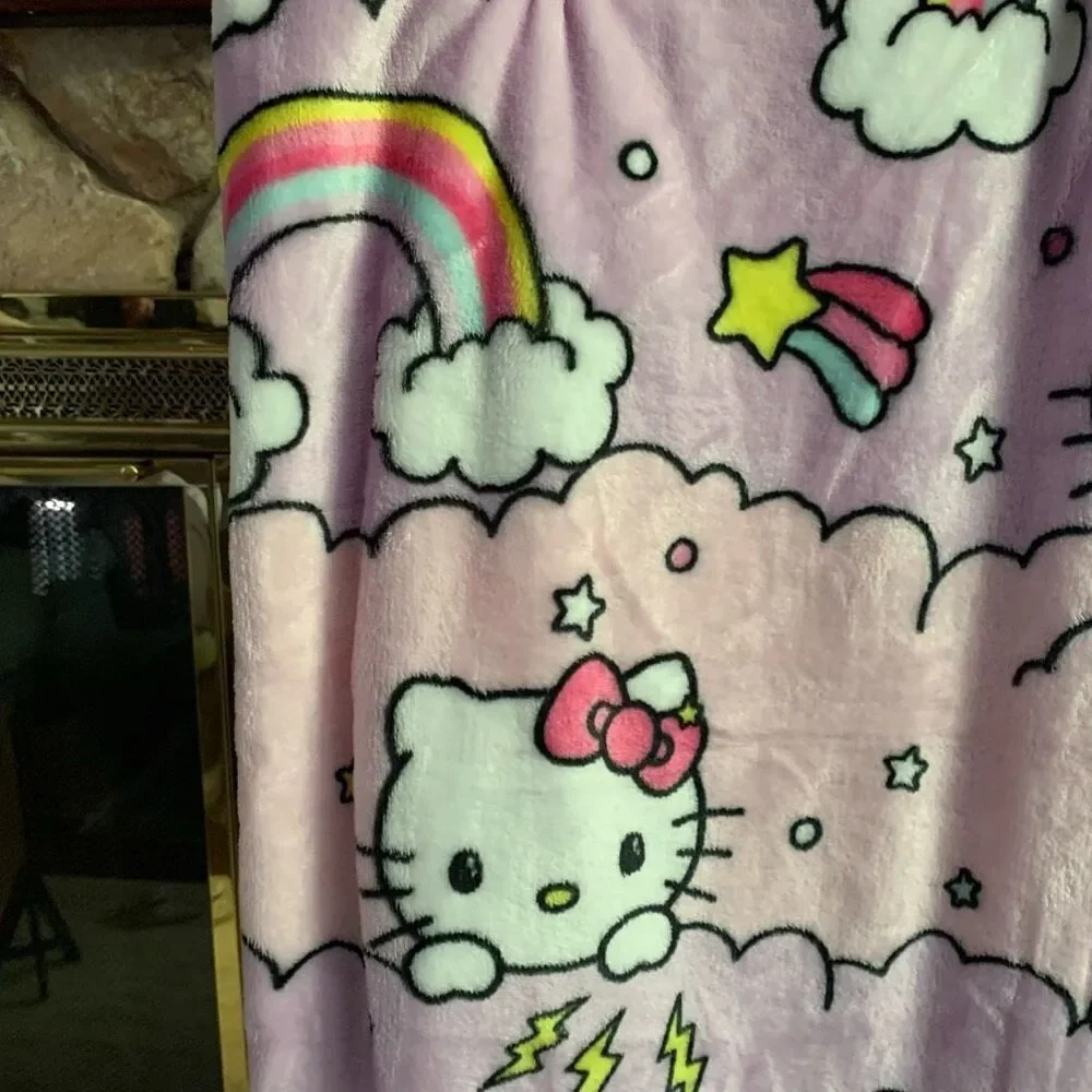 NWT Hello Kitty rainbow Lightning  storm plush throw blanket